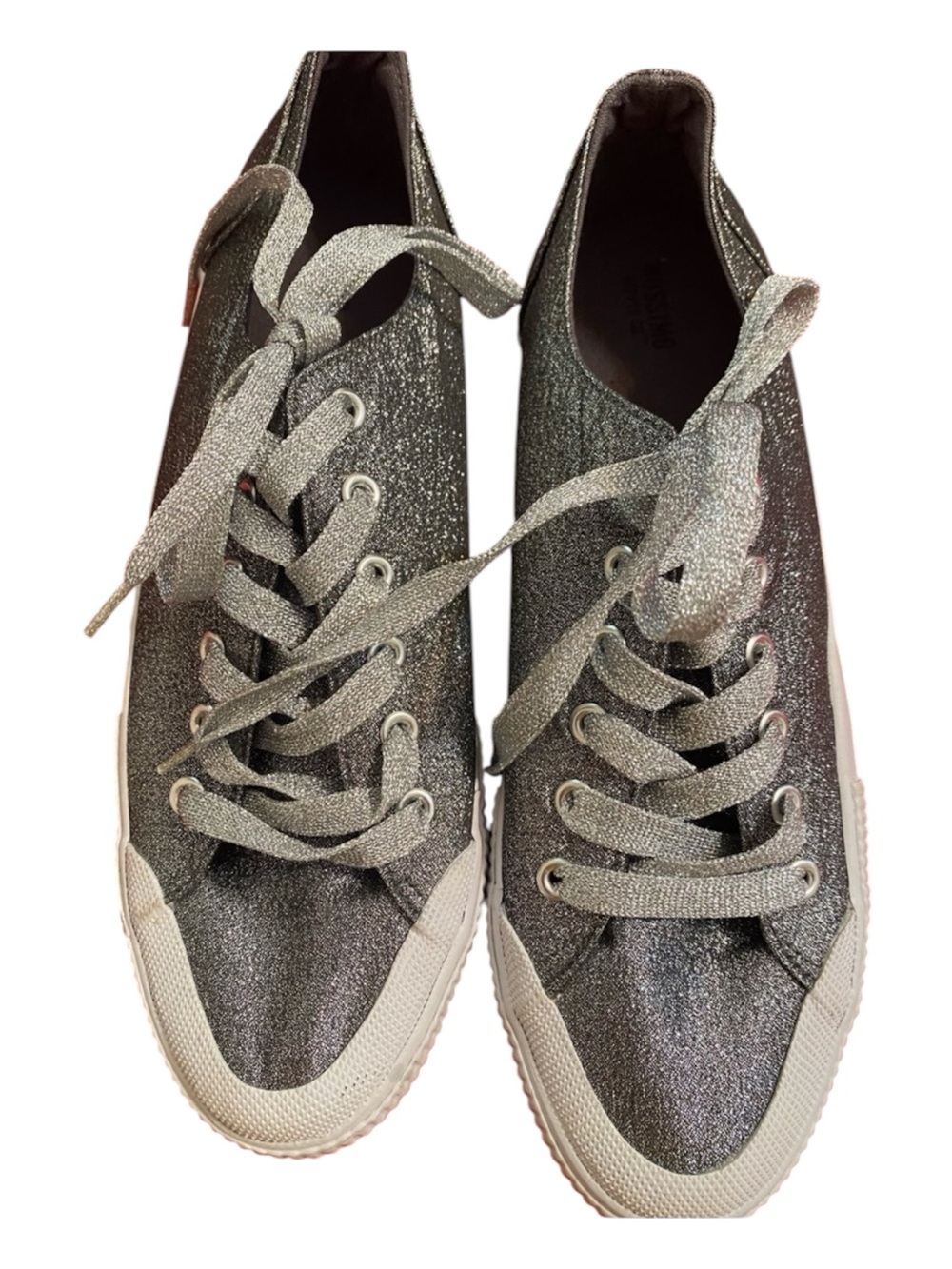Mossimo Supply Co. Silver Glitter Lace-Up Sneakers NWOT size 10 sparkle metallic